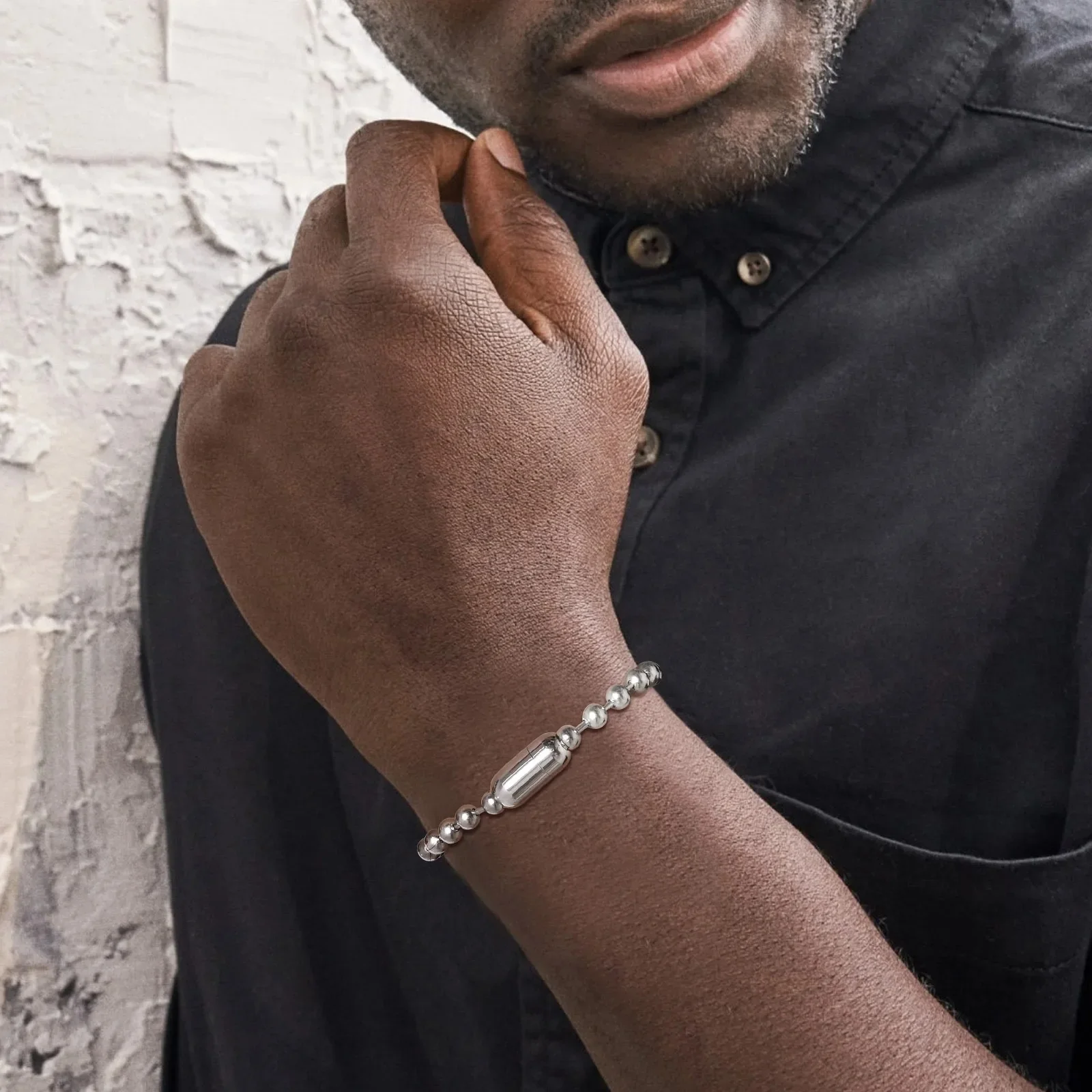 Pulseira Masculina Clássica Frisado Aço Inoxidável - Image 5